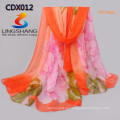 Hot Lady Scarf Girl Chiffon Shawl Charm Silk Scarves flowers Print Silk Chiffon Big Squares Beach Towels